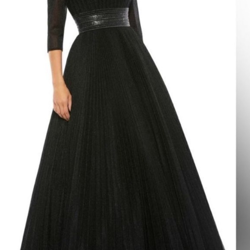 Mac Duggal Shimmering Pleated 3/4 Sleeve Ball Gown